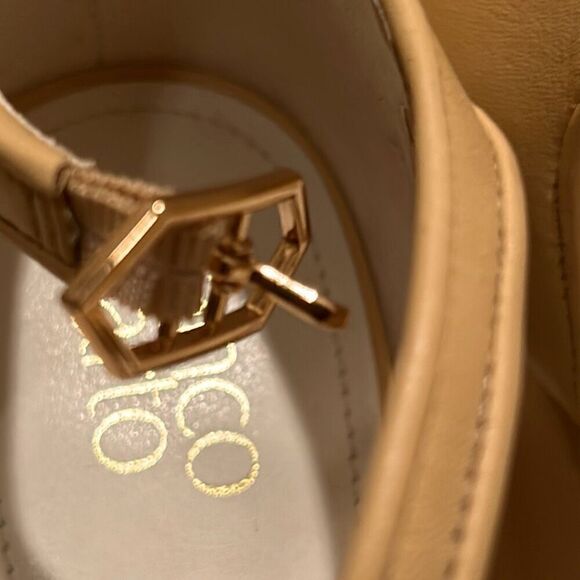 Franco Sarto Womens 10 Dima Block Heel Leather Sandals Beige Tan Ankle Strap New - Picture 7 of 16